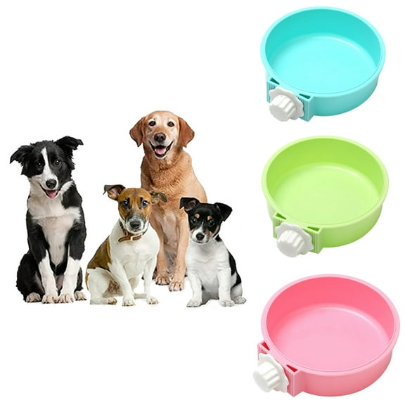 Walbest Crate Dog Bowl, Removable Plastic Hanging Pet Cage Bowl Food & Water Feeder Coop Cup for Cat, Puppy, Birds, Rats, Guinea Pigs, Pink, Small