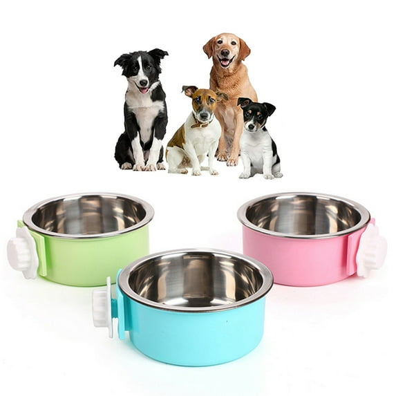 Walbest Crate Dog Bowl, Removable Stainless Steel Hanging Pet Cage Bowl Food & Water Feeder Coop Cup for Cat, Puppy, Birds, Rats, Guinea Pigs, Pink, Small