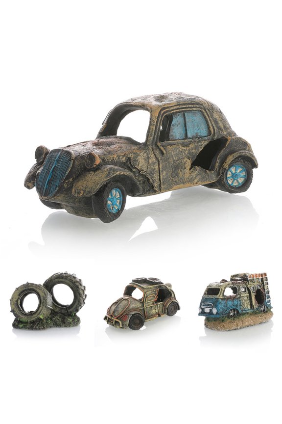 Create idea Aquarium Fish Tank Decor Ornament Resin Imitation Accident Car Landscape Terrarium Home Interior Decorating Accessories 14.5cm x 7cm x 6.5cm