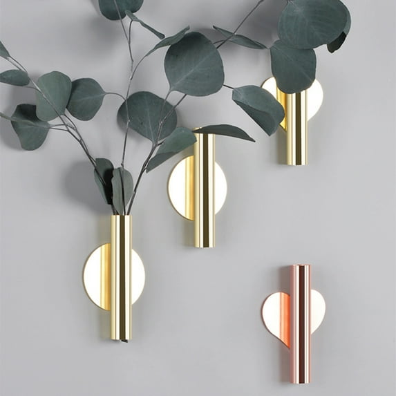 Walbest Creative Punch-free Wall Mounted Flower Tube Wall Metal Vase Decoration, Dried Flower Wall Metal Tube Vase Wall Decor for Living Room Office
