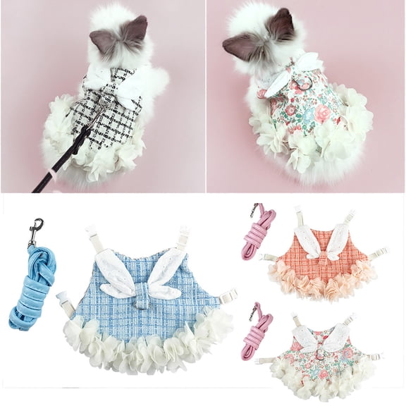Walbest Cute Rabbit Clothes with Leash Rope, Fashion Bunny Guinea Pig Costume Dress with Traction Rope Outdoor Harness Small Animals Pet Supplies