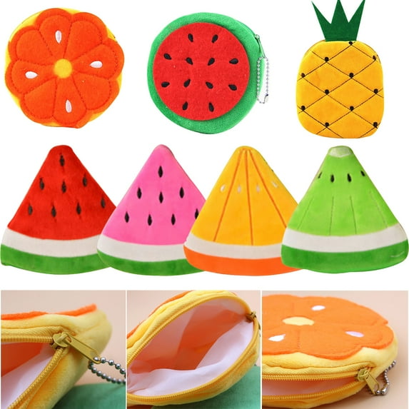 Walbest Cute Watermelon Orange Fruit Shape Coin Purse Plush Keychain Pendant Coin Pocket Pouch Purse