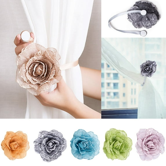 Walbest Decorative Curtain Magnetic Buckle Tiebacks, Flower Window Curtain Holdbacks, Curtain Tie Clips Drape Holdback Home Decor