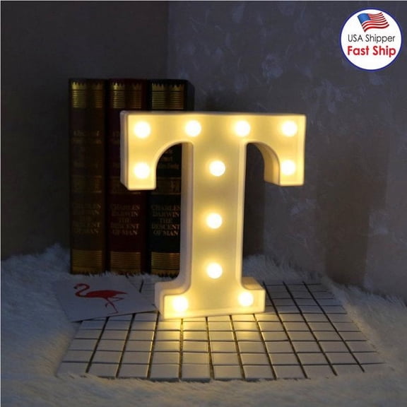 Walbest Decorative LED Illuminated Letter Marquee Sign, Alphabet Marquee Letters with Lights For Wedding Birthday Party Christmas Night Light Lamp Home Bar Decoration T