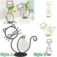 thumbnail image 1 of Walbest Decorative Plant Glass Vase with Cartoon Kitty Shaped Iron Holder, Stable Structure Hydroponic Flower Vase Set for Home Office Desktop, 1 of 7