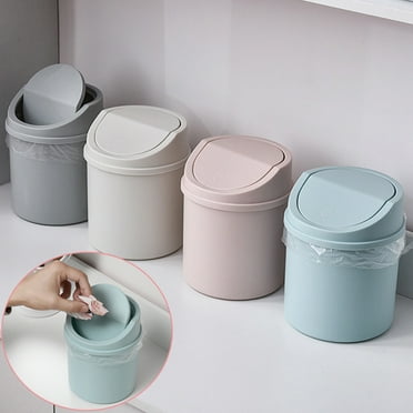 Walbest Desktop Mini Cute Can with Swing Lid, Space Saving PP Cylindrical Tiny Garbage Can, Size: 6.69" x 5.12"