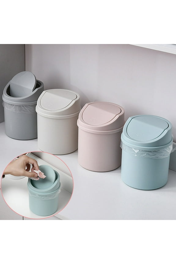 Desktop Mini Cute Can with Swing Lid, Space Saving PP Cylindrical Tiny Garbage Can, Size: 6.69" x 5.12"