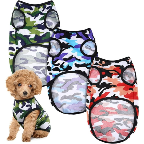 Walbest Dog Camouflage Print Vest Puppy Kitten Shirt Vest Pet T-Shirt Pet Clothing Small Dog Boy Girl Breathable Sleeveless Pet Vest (Blue, S)