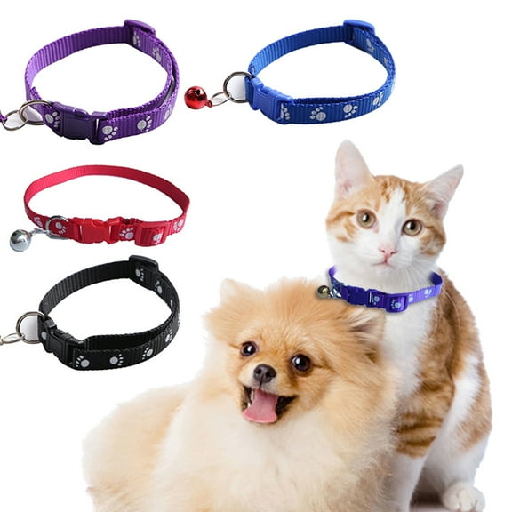 Walbest Dog Cat Nylon Paw Print Collar Adjustable (7.48" - 12.60") Pet Collar with Bell for Puppy Kitten