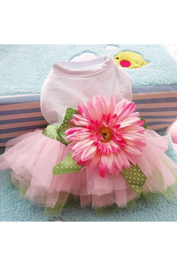 Dog Clothes Flower Gauze Tutu Dog Dress Vest Apparel Skirt Clothes Pet Puppy Birthday Princess Clothes for Dogs and Cats (Pink L)