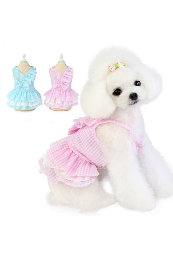 Dog Dress, Cute Sweet Comfortable Cotton with Bowknot Dog Princess Spring Summer Dress Puppy Skirt for Small Medium and Large Dogs