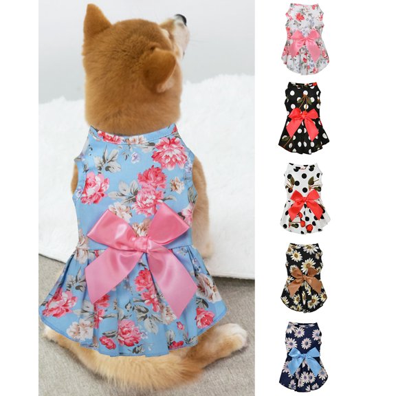 Walbest Dog Dress Dog Princess Bow-Knot Tutu Dress, Cute Floral Flower Dog Skirt,Pet Dress for Small Medium Large Dogs Cats