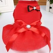 Walbest Dog Dresses Pet Princess Skirts with Ribbon Bowknot, Cute Puppy Sundress Spring Summer Shirts Vest for Small Dogs Cats, Pet Apparel Clothes Doggie Costume for Wedding Holiday Birthday