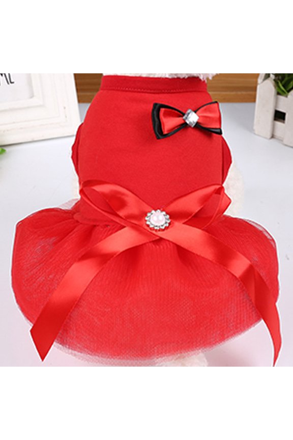Dog Dresses Pet Princess Skirts with Ribbon Bowknot, Cute Puppy Sundress Spring Summer Shirts Vest for Small Dogs Cats, Pet Apparel Clothes Doggie Costume for Wedding Holiday Birthday