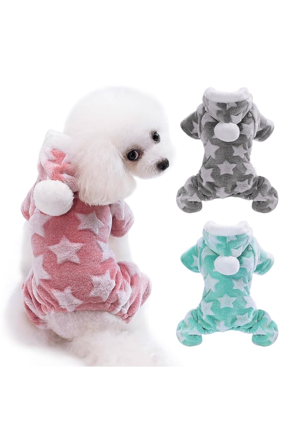 Dog Pajamas Dog Coral Fleece Dog Sweater Hoodie Star Pattern Winter Warm Puppy Clothes Plush Cute Pet Jumpsuit Cat Onesie Outfit Apparel Coat (Blue, M)