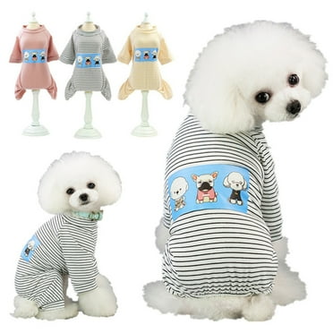 Walbest Dog Pajamas Striped Pet Jumpsuits Cartoon Printed Dog Onesies Long Sleeves Pet Pajamas Cute Dog Apparels Soft Pet Clothes for Puppy Small Medium Large Dogs, Pink, S
