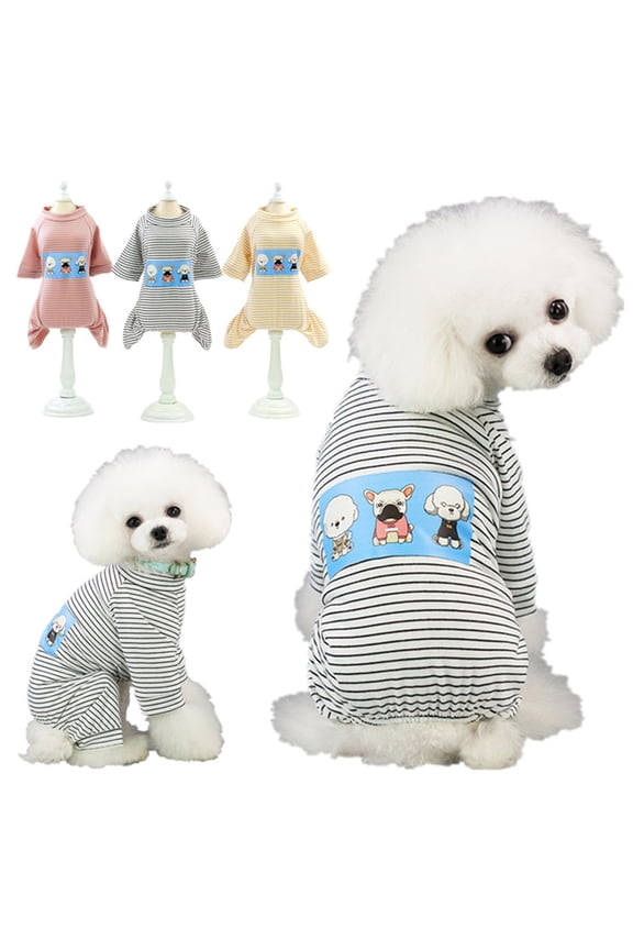 Dog Pajamas Striped Pet Jumpsuits Cartoon Printed Dog Onesies Long Sleeves Pet Pajamas Cute Dog Apparels Soft Pet Clothes for Puppy Small Medium Large Dogs, Yellow, S