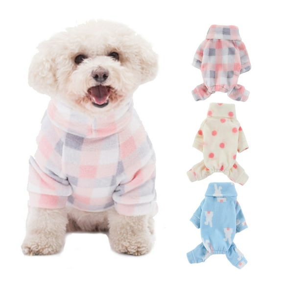 Walbest Dog Pijamas for Small Dog Girl Heart Flannel Puppy Pjs Fleece Dog Pajama Jammies Winter Warm Dog Clohtes with Legs Pet Doggie Onesies Jumpsuits Coat, Pink, M
