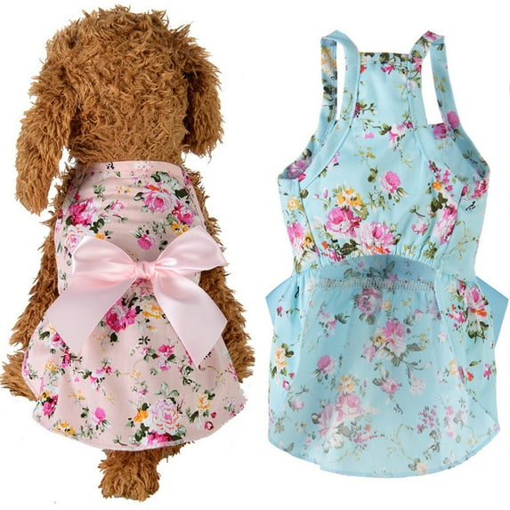 Walbest Dog Princess Dress Flower Print Dog Dress Bowknot Small Dog Tutu Skirt Cotton Puppy Clothes Summer Pet Apparel Outfit Dresses