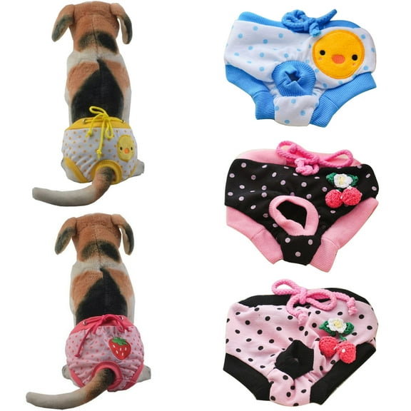 Walbest Dog Sanitary Menstrual Panties Female, Puppy Diapers with Elastic Strap Washable, Doggie Underwear Physiological Pants Shorts, Reusable Pet Nappies Briefs for Small Dogs Teddy Corgi Yorkie
