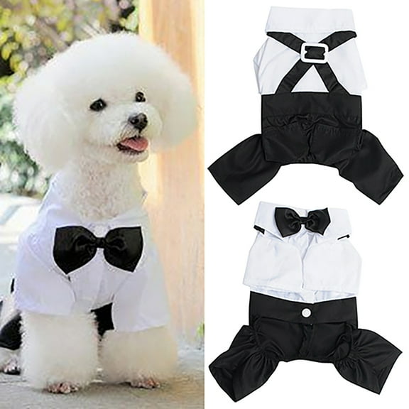 Walbest Dog Shirt Puppy Pet Small Dog Clothes, Stylish Suit Bow Tie Costume, Wedding Shirt Formal Tuxedo with Black Tie, Dog Prince Wedding Bow Tie Suit