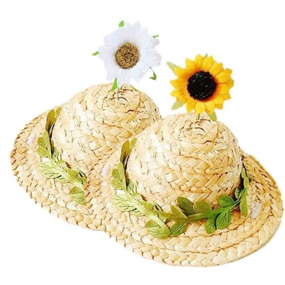 Walbest Dog Straw Hat Spring Summer Sunhat with Sunflower Dog Cap with Adjustable String for Pet Puppy Cat Party Daliy Decoration