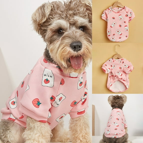 Walbest Dog Sweater Warm Winter Clothes Cute Milk Strawberry Print Pink Cat Sweater Pet Vest Shirts For Small, Medium and Large Dogs