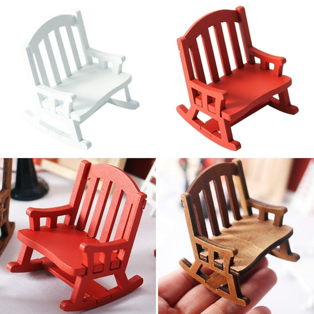 Walbest Dollhouse Retro Wooden Rocking Chair Creative 1/12 Ratio Doll ...