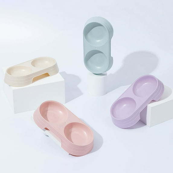 Walbest Double Dog Cat Bowls Premium PP Material Pet Bowls with No-Spill PP Station, Food Water Feeder for Cats and Small Dogs, Green