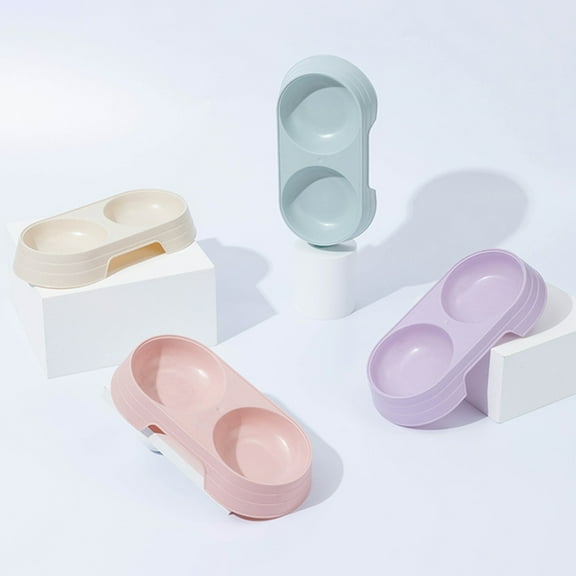 Walbest Double Dog Cat Bowls Premium PP Material Pet Bowls with No-Spill PP Station, Food Water Feeder for Cats and Small Dogs, Purple