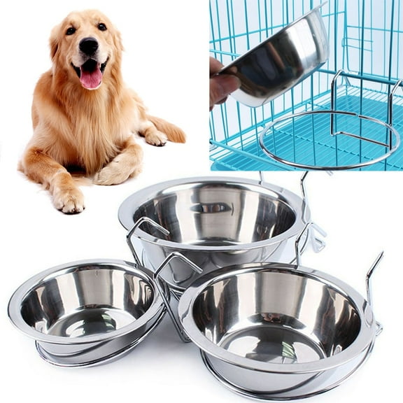 Walbest Durable Hanging Cage Mounted Medium Stainless Steel Pet Bowl with Holder for Pets