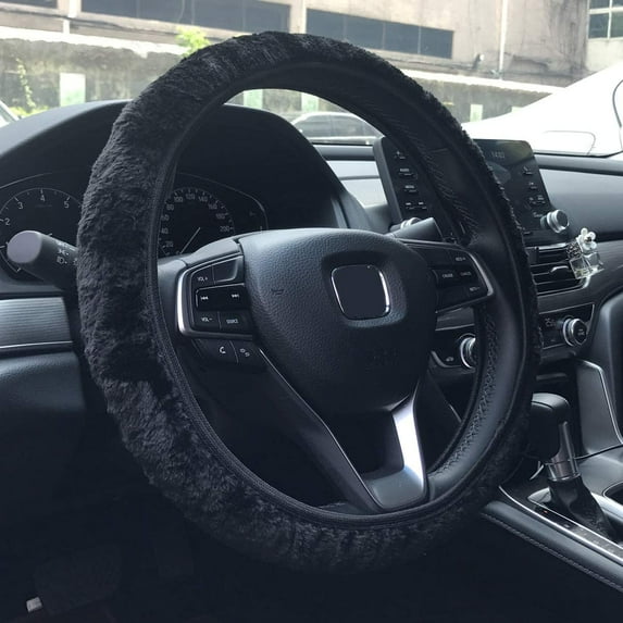 Walbest Elastic Long Black, 15" in, Anti-Slip, Odorless Short Plush "Steering Wheel Cover"