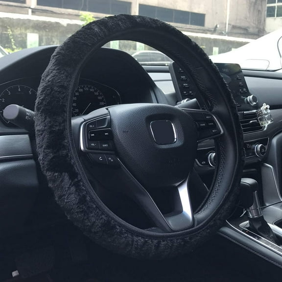 Walbest Elastic Long Black, 15" in, Anti-Slip, Odorless Short Plush "Steering Wheel Cover"