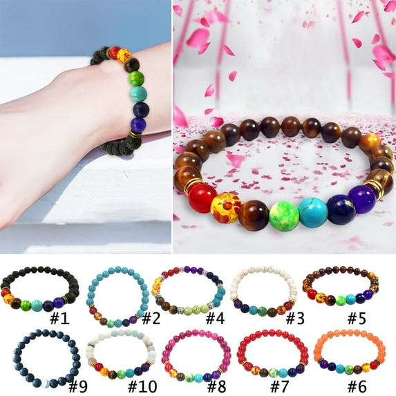 Walbest Elastic Rope Handmade Volcanic Stone 7 Chakra Colorful Bracelet Lightweight Men Women Beads Jewelry Bracelet Natural Healing Prayer Remedy Stone Bracelet