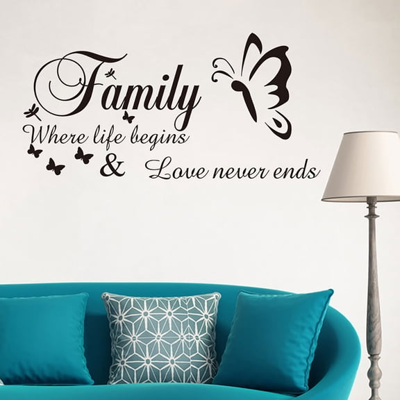 Walbest Family Wall Sticker Letter Design Mural Sayings Removable, Self-adhesive Wall Stickers Decal for Parlor Living Room, size 11.42" x 22.83"