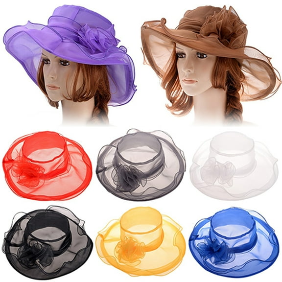 Walbest Fashion Women Lace Wide Brim Flower Flat Sun Hat Wedding Tea Party Church Cap