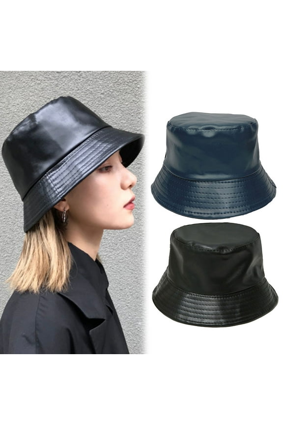 Faux Leather Bucket Hat for Women, Trendy Leather Sun Fishing Hat Fashion Waterproof Cap