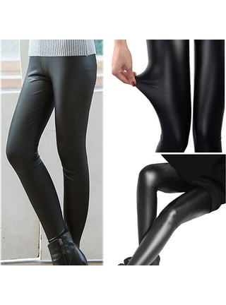 SPANX Women's Faux Leather Leggings, Black, M Petite : .co