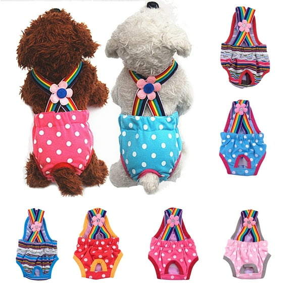 Walbest Female Dog Diapers, Reusable Washable Pet Sanitary Pants, Elastic Suspender with Adjustable Button and Polka Dots Print for Small and Medium Girl Doggy, XS Size, Red