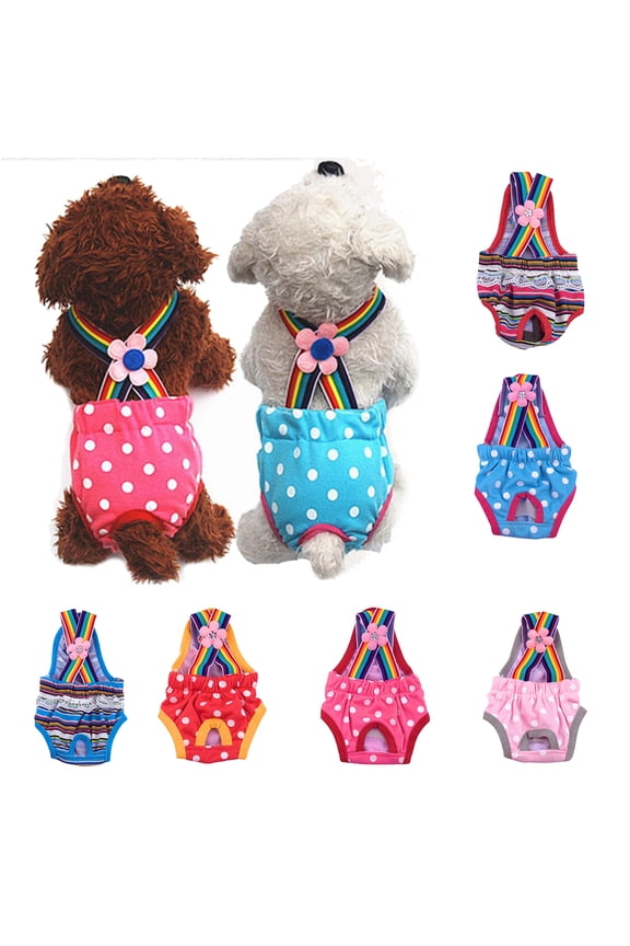 Female Dog Diapers, Reusable Washable Pet Sanitary Pants, Elastic Suspender with Adjustable Button and Polka Dots Print for Small and Medium Girl Doggy, XS Size, Pink
