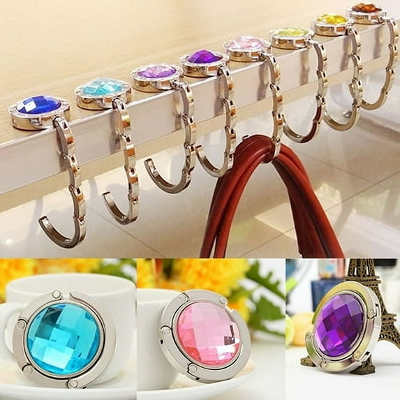 Walbest Foldable Handbag Purse Hanger Convenient Table Hook Hang Round Rhinestone Holder