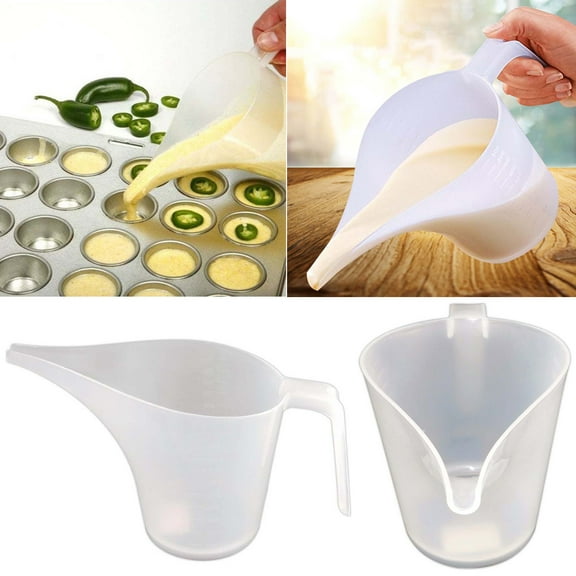 Walbest Funnel Pitcher Pancake Batter Pitcher Long Spout Measuring Cup, Plastic Cooking Baking Cake Sharp Spout Funnel Measuring Cup with Scale 1000ml