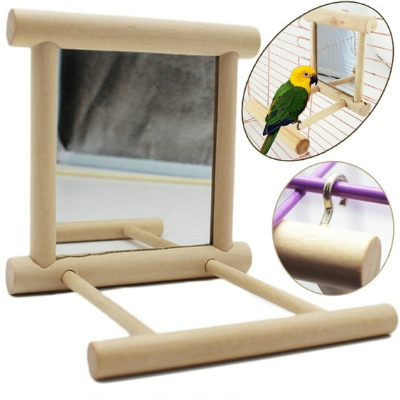 Walbest Funny Wooden Bird Toy Mirror Stand Platform Toys for Parrots Cockatiel Vogel