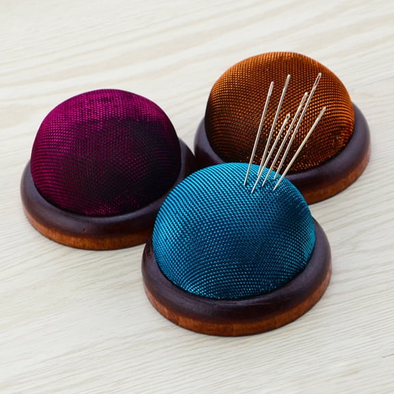Walbest Glossy Surface Pin Cushion, Wooden Base Needle Pincushion Round Pin Cushion for Sewing Needle Holder or DIY Crafts