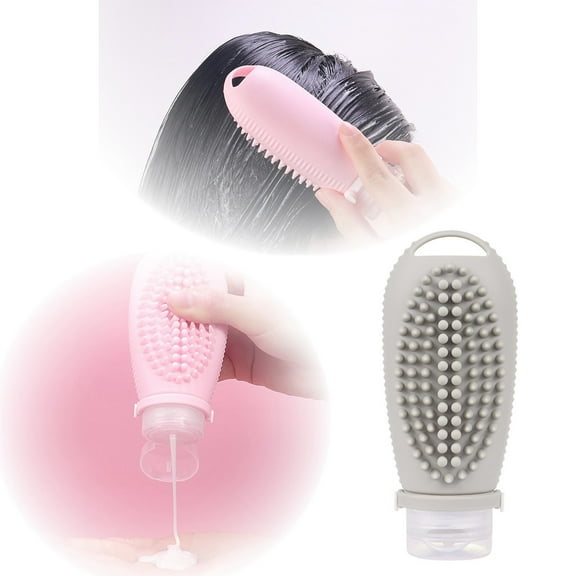 Hair Brush Travel Bottles 3oz Containers with Brush Leak Proof Squeezable Silicone Tubes for Shampoo and Conditioner Large Capacity Dispensing