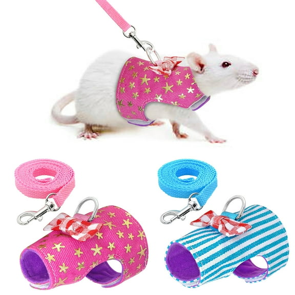 Walbest Hamster Mesh Chest Strap Adjustable Small Animals Harness and Leash Traction Rope, Guinea Pig Rabbit Harness and Leash Hamster Supplies, Small Pet Walk Comfort Padded Vest (Pink Star)