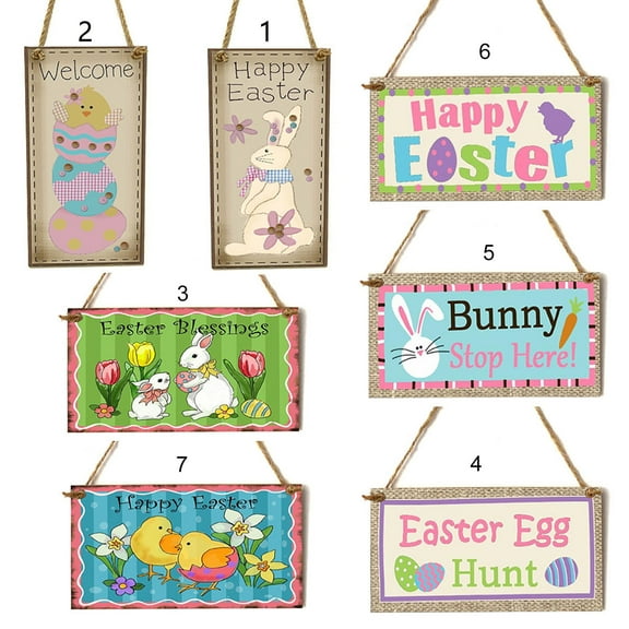 Walbest Happy Easter Wooden Home Hanging Decor, Easter Bunny Pattern Hanging Decor Sign Decoration, Easter Door Hanger Festival Wall Door Decorative Sign