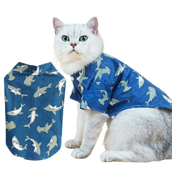 Walbest Hawaiian Pet Dog Cotton T-Shirts with Cute Shark Print for Small to Medium Puppy Cats Cool Summer Custom