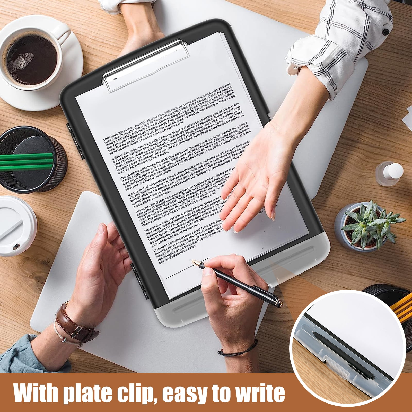 Walbest Heavy Duty Clipboard with Storage And Pen Holder Black Enclosed