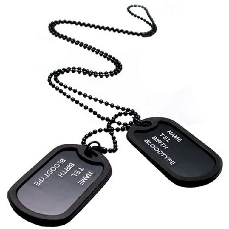 Walbest Hip Hop Military Army Style Metal Black 2 Dog Tags Pendant Sweater  Chain Necklace Men's Jewelry, Tag with Personalized ID 